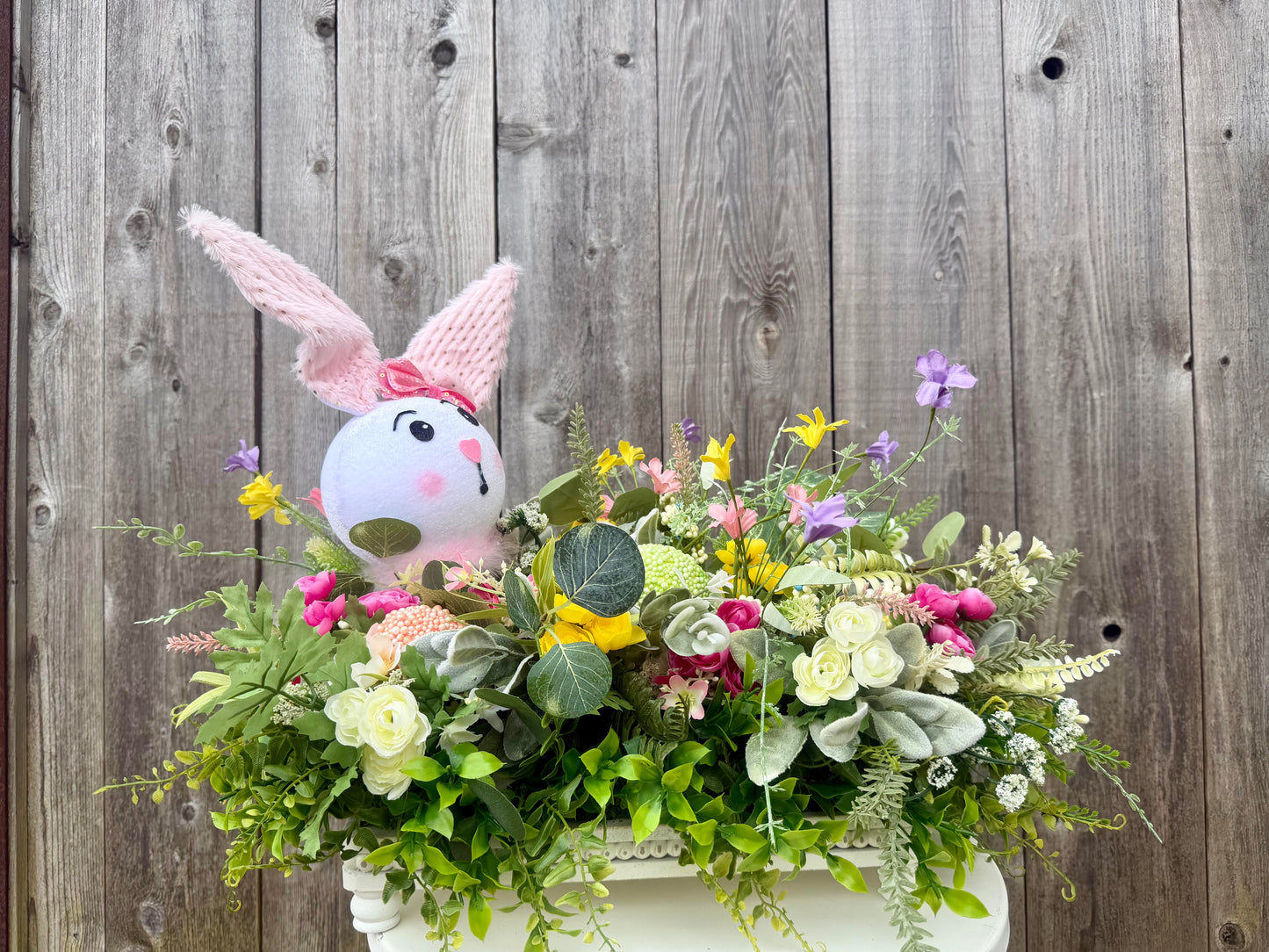 SPRING CENTERPIECE WITH BUNNY AND EGGS