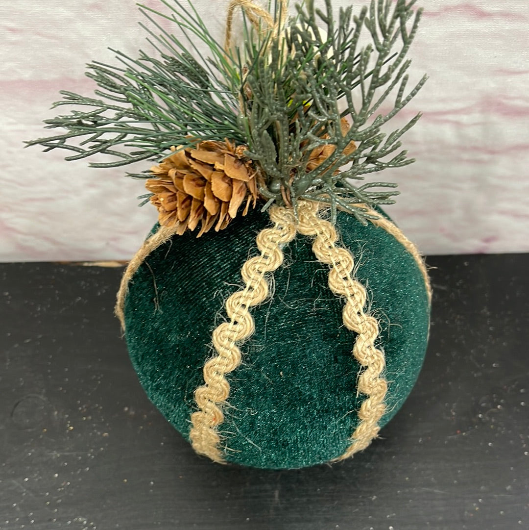 Orn Jute Velvet Pine Ball  85746GN