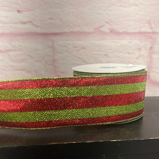 Full Glitter Stripe 2.5"X10yd Red/Lime Green        RG08033LT