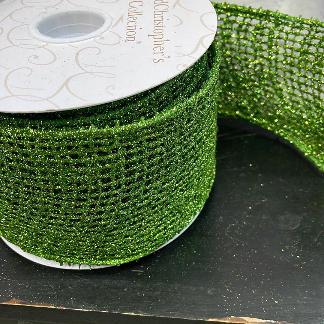 LIME GREEN GLITTER PAINTED ON JUTE RIBBON  4x10yd   DCR2A61LM40