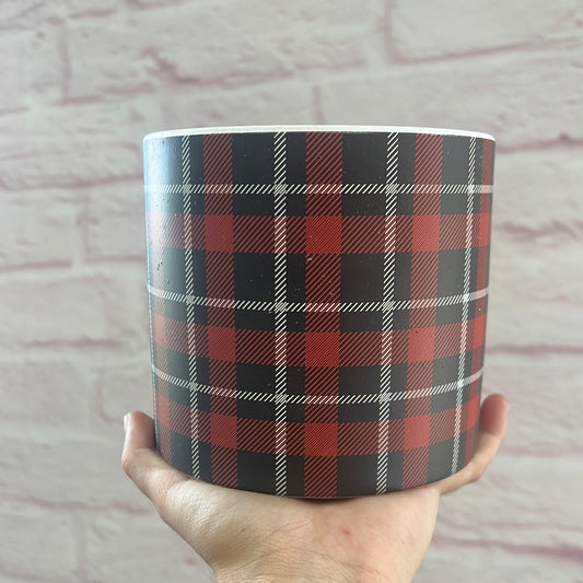 POT 5.25"X4.75" PLAID RE GY