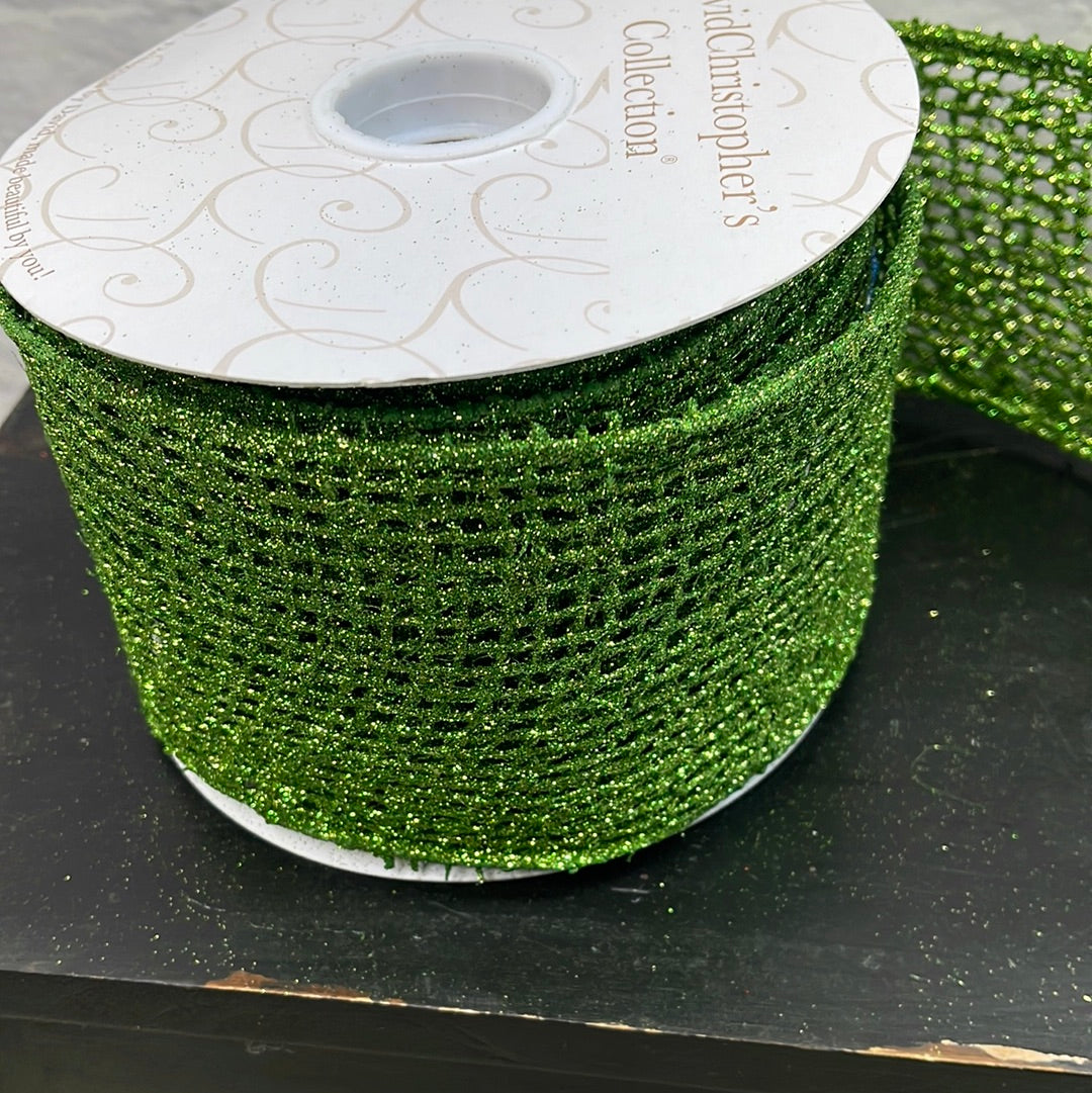 LIME GREEN GLITTER PAINTED ON JUTE RIBBON  4x10yd   DCR2A61LM40