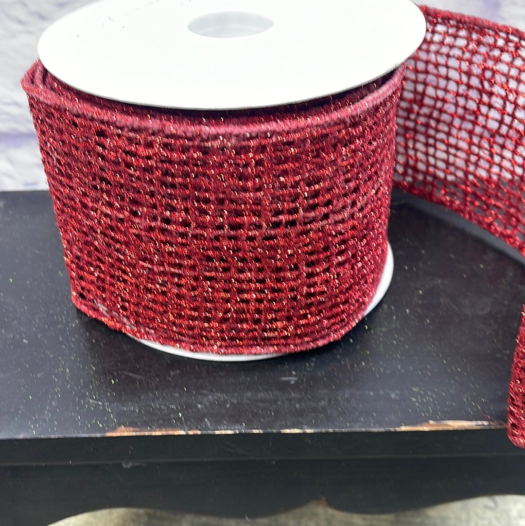 RED GLITTER PAINTED ON JUTE RIBBON   4"X10YD DCR2A61RD40