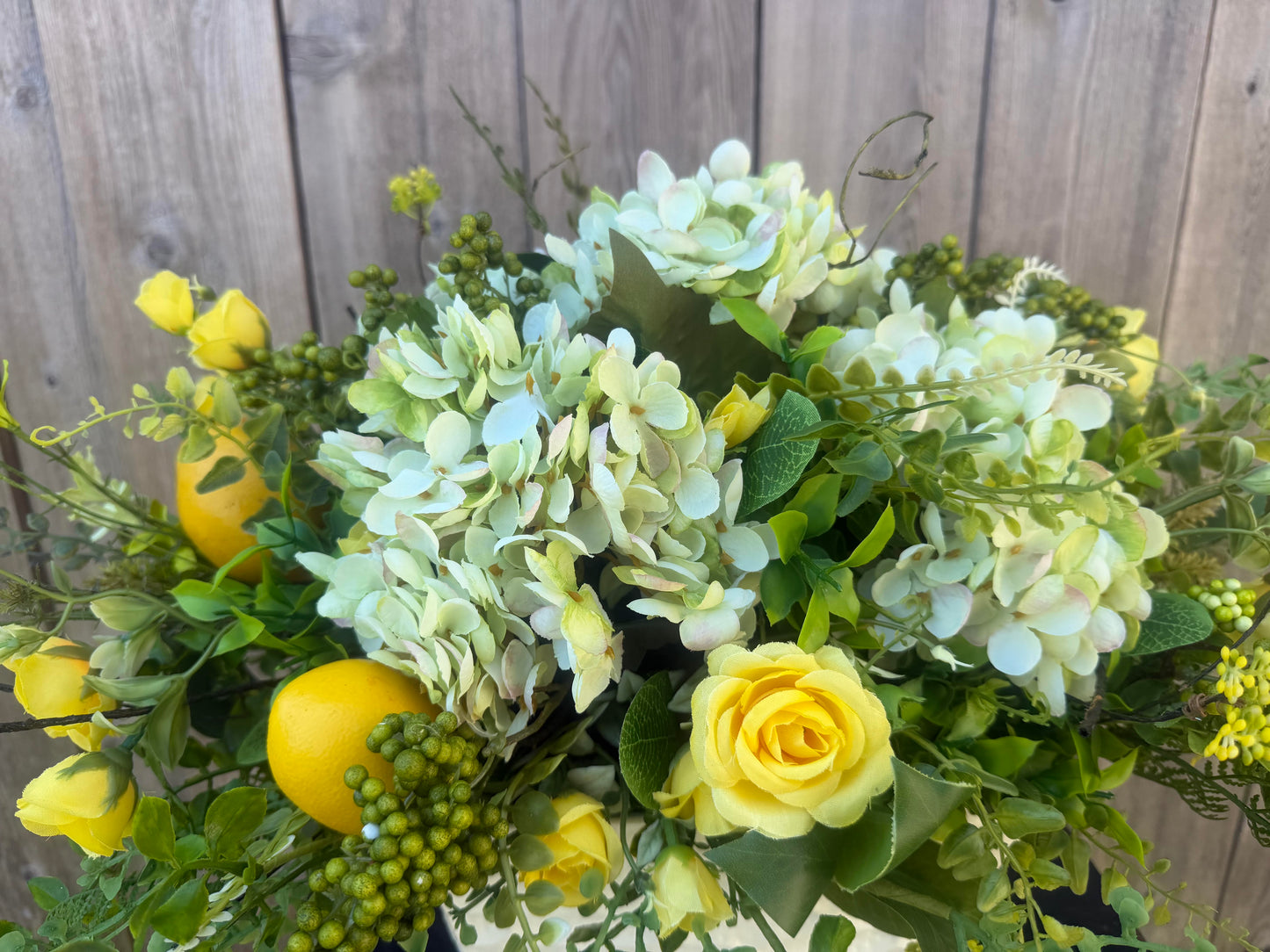 LEMON LIME CENTERPIECE WITH HYDRANGEAS