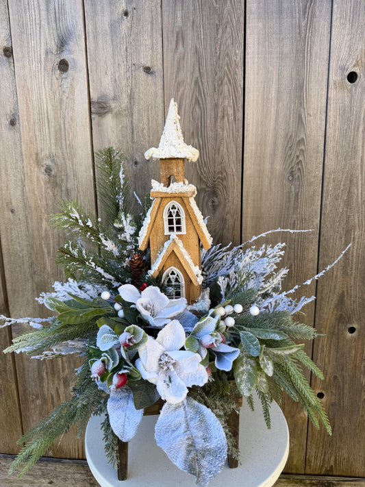 Winter Church Centerpiece with Magnolias