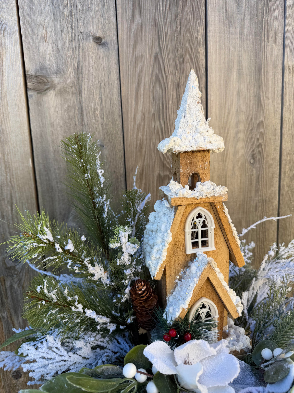 Winter Church Centerpiece with Magnolias
