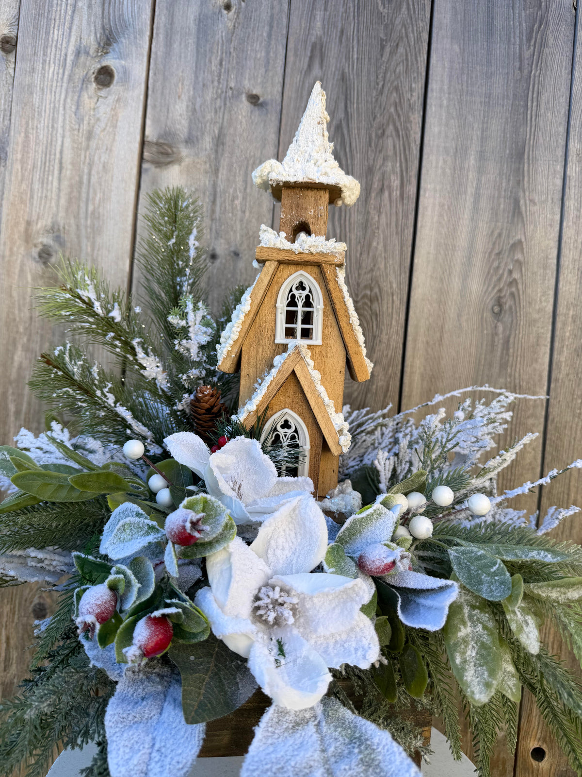 Winter Church Centerpiece with Magnolias