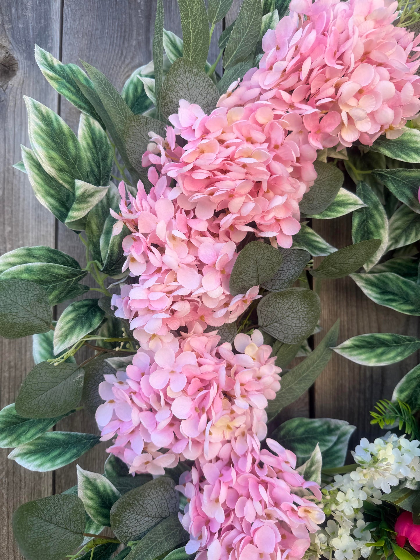 PINK HYDRANGEA AND TULIP GRAPEVINE WREATH