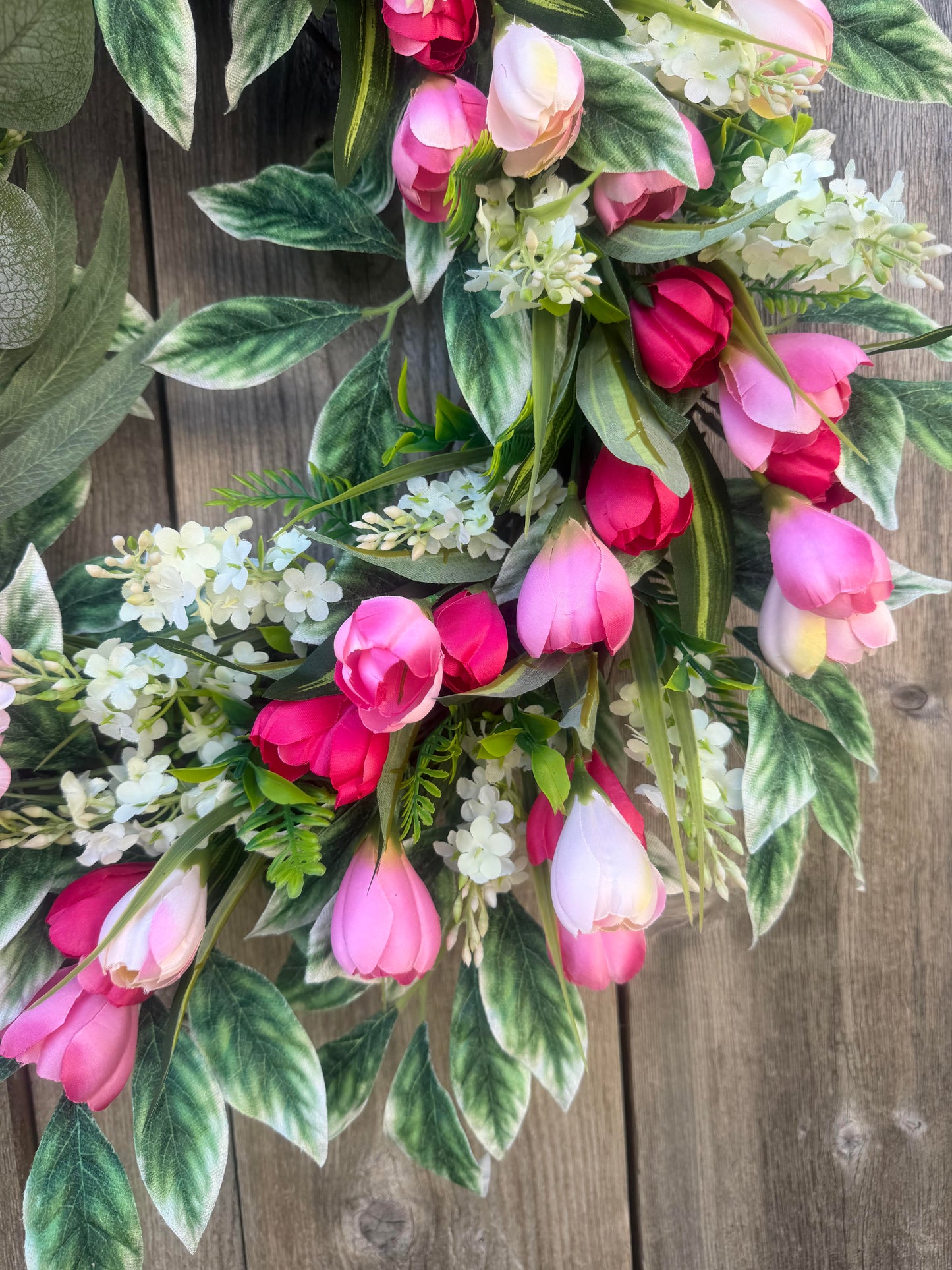 PINK HYDRANGEA AND TULIP GRAPEVINE WREATH