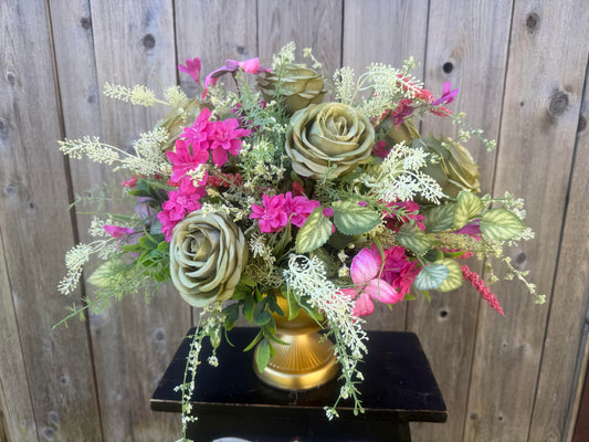 SAGE GREEN AND PINK FLORAL ARRANGEMENT