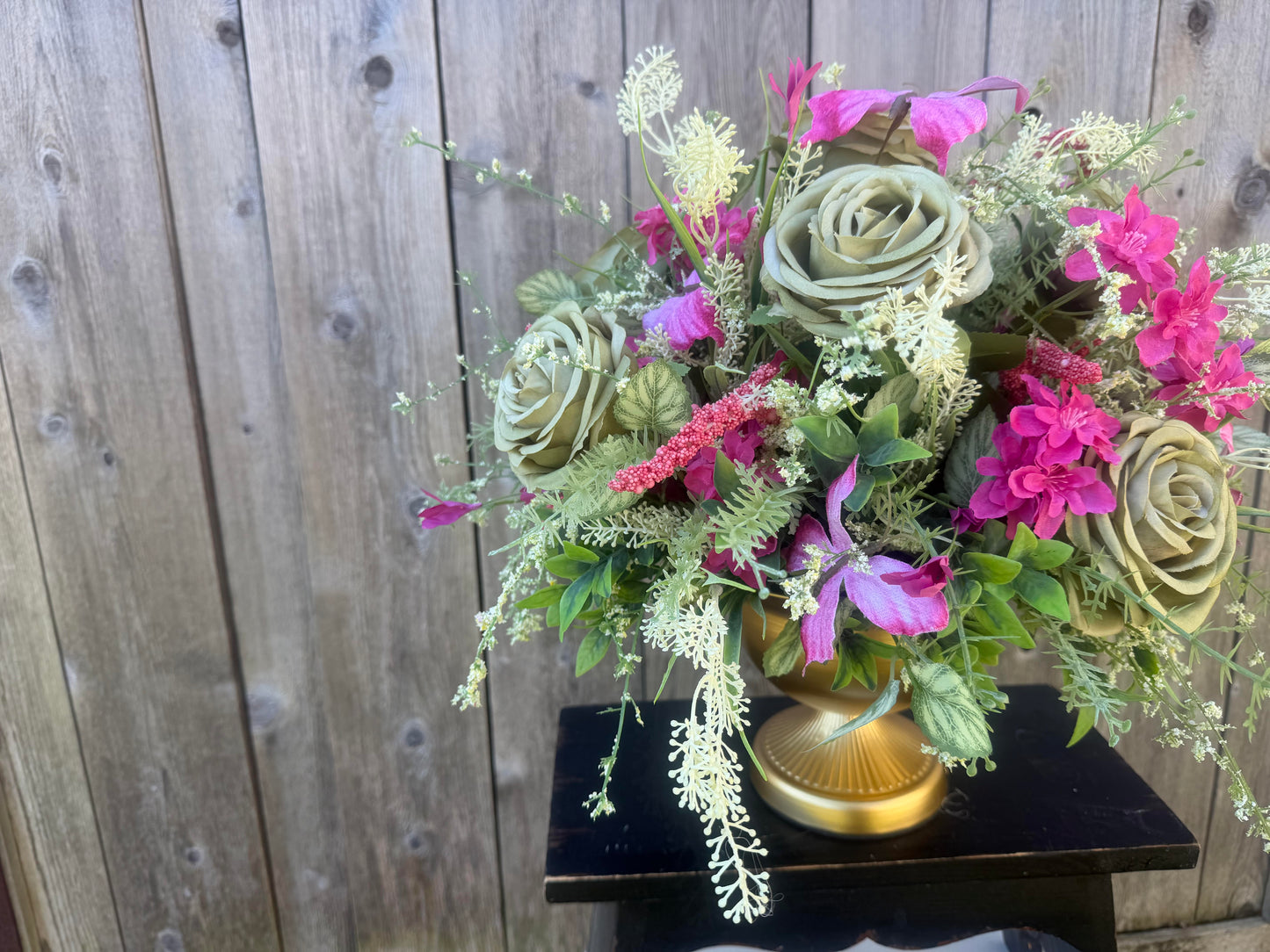 SAGE GREEN AND PINK FLORAL ARRANGEMENT