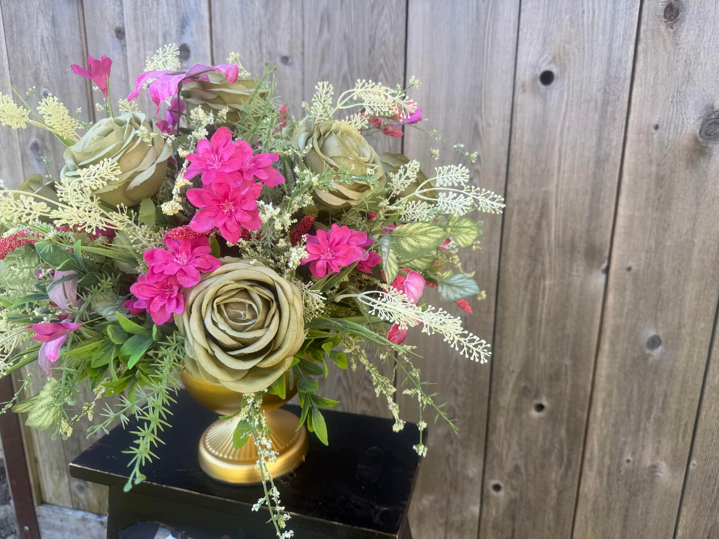 SAGE GREEN AND PINK FLORAL ARRANGEMENT