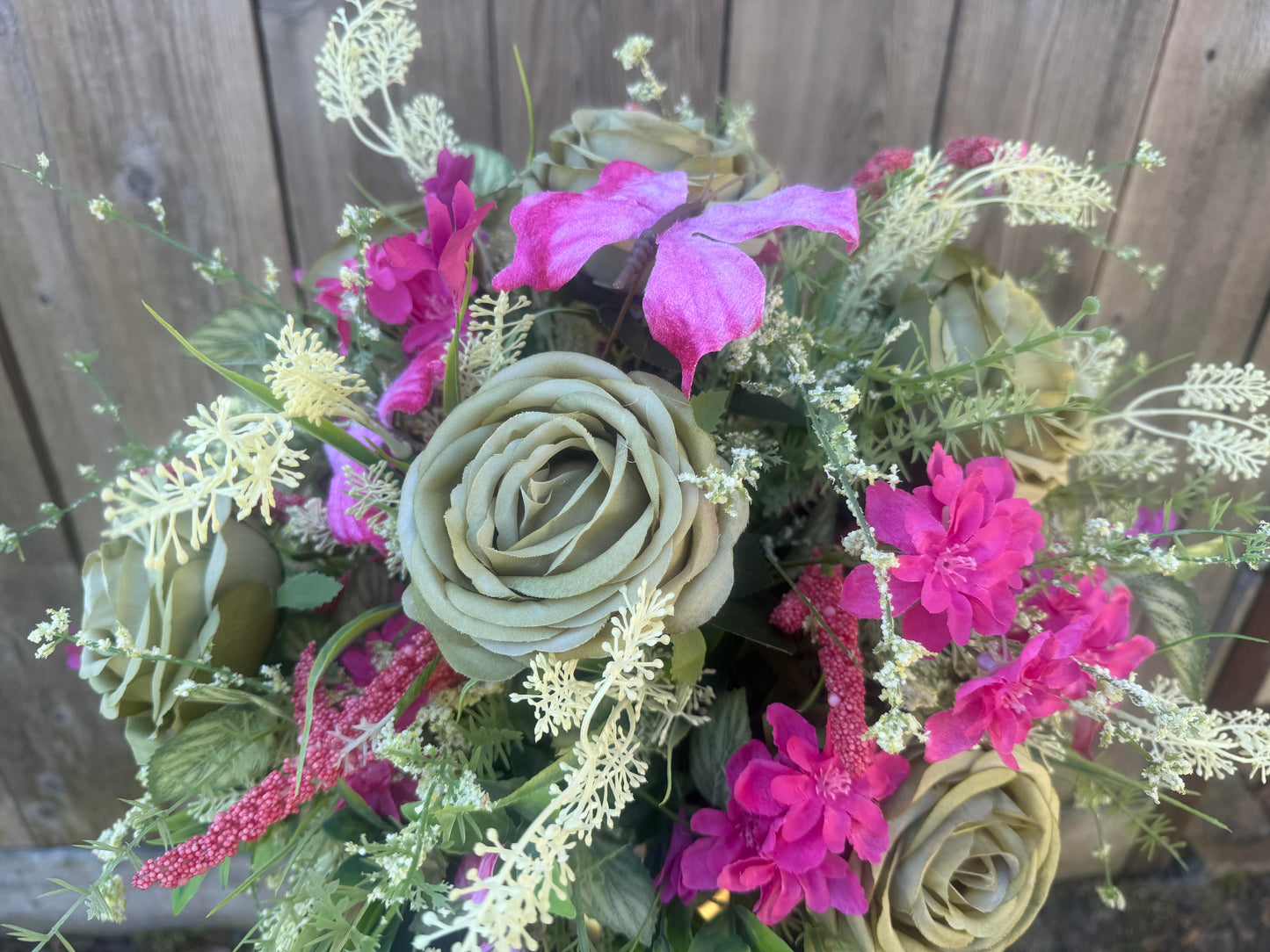 SAGE GREEN AND PINK FLORAL ARRANGEMENT