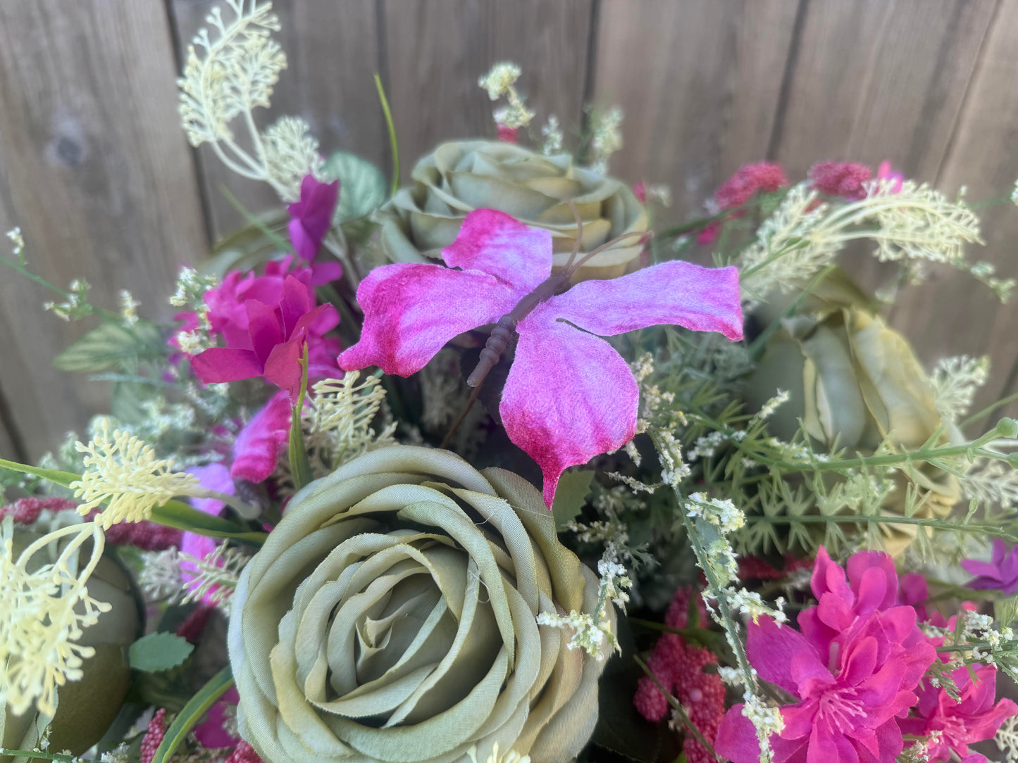 SAGE GREEN AND PINK FLORAL ARRANGEMENT