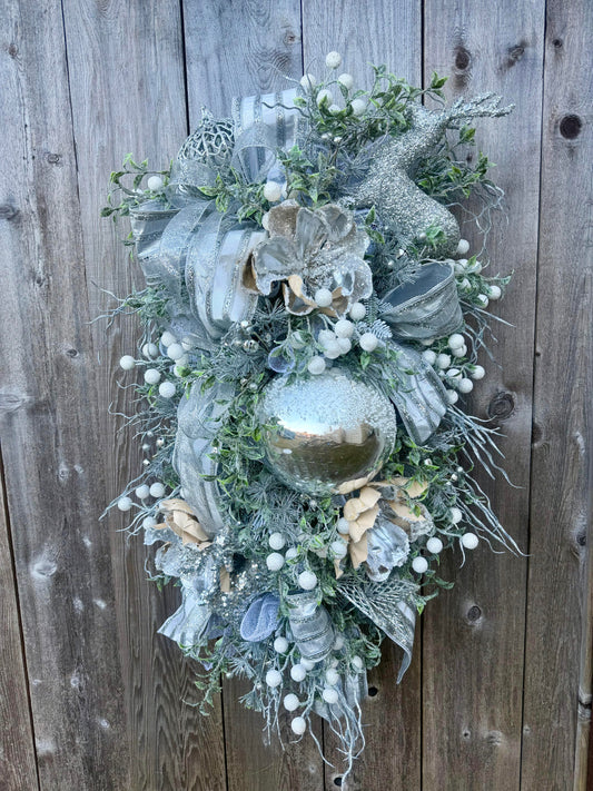 SILVER AND WHITE CHRISTMAS SWAG